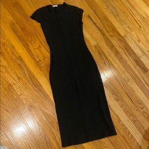 zara crinkle black midi dress small
